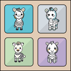 Zebra cartoon art icon set