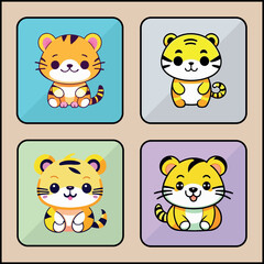 Tiger cartoon art icon set