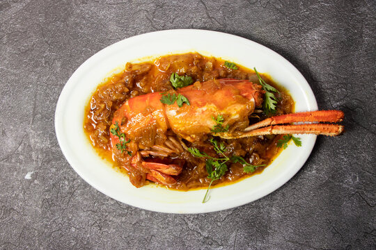 Chingri Bhuna or prawn fried served in dish isolated on background top view of bangladesh food