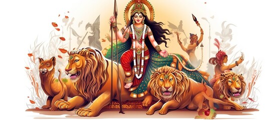 Happy Durga puja , Durga mata with colorful background.