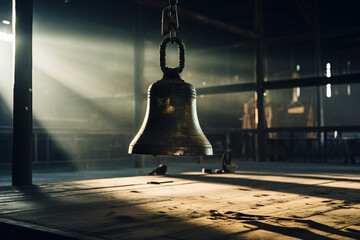 Empty boxing ring and bell - obrazy, fototapety, plakaty