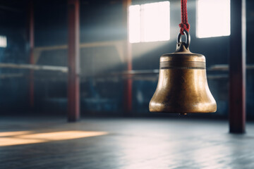 Empty boxing ring and bell