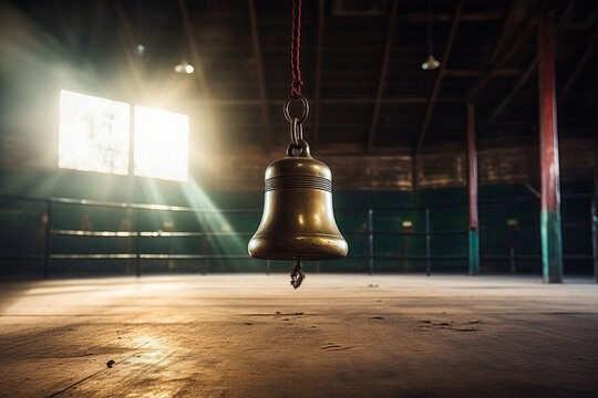 Empty boxing ring and bell