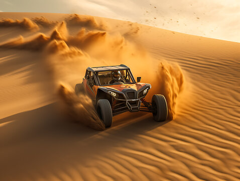 Extreme buggy riding on large sandstorms.. Ai Generative
