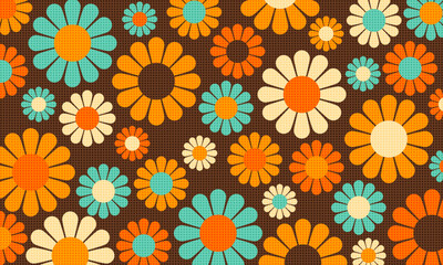 Fototapeta na wymiar Abstract Vintage Retro Flower Pattern Wallpaper Ben Day Dots