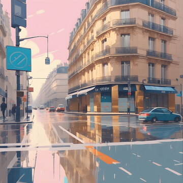 Rainy day in Paris, France. generative ai