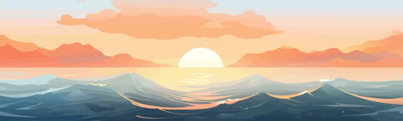 Fototapeten sunrise ocean vector flat minimalistic isolated illustration © Zaharia Levy