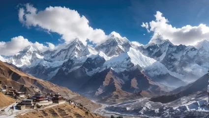 Keuken foto achterwand Lhotse "Majestic Himalayan Peaks: Panoramic View of Mount Everest and Upper Mustang"