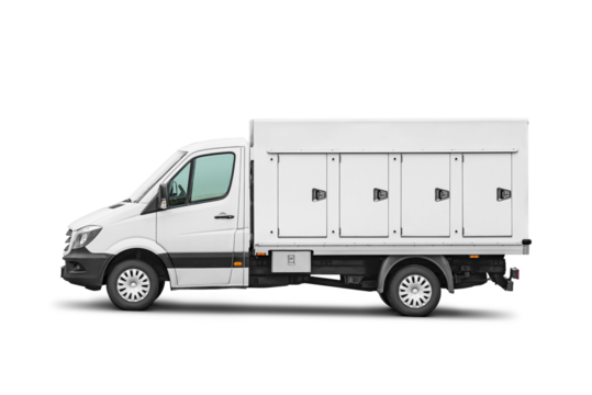 Ice cream delivery container truck. Refrigerated van isolated. Transparent PNG image. - Powered by Adobe