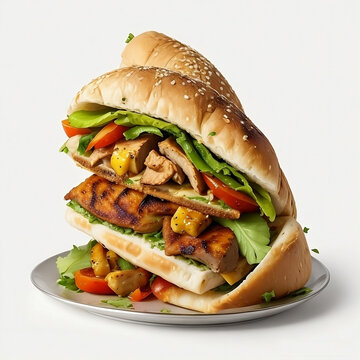 Indulge in Flavor: AI art of a delectable Shawarma sandwich, tempting every palate with its savory layers