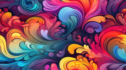 Seamless abstract, psychedelic colorful background, Generative AI