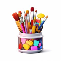 Fototapeta premium Art supplies 3d illustration - Generative AI.