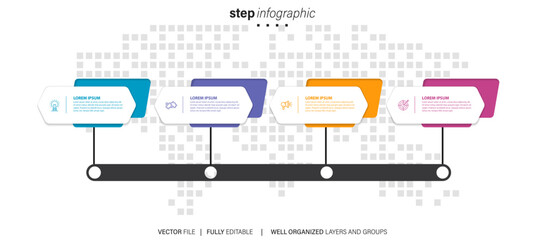 Vector Infographic arrow design with 4 options or steps. Infographics for business concept. Can be used for presentations banner, workflow layout, process diagram, flow chart, info graph
