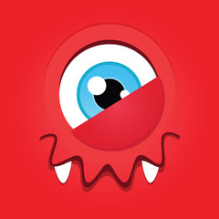 Monster eye. Cartoon illustration of a crazy smiling monster with one eye. Vector 10 EPS.
