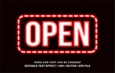 Open editable text effect template, red neon light futuristic style typeface, premium vector