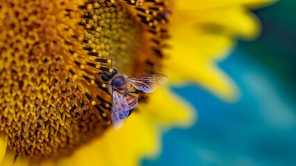 Pszczoła na słoneczniku - obrazy, fototapety, plakaty