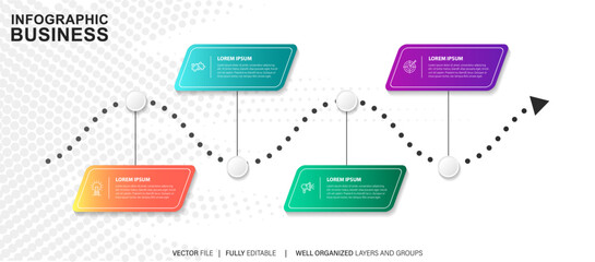 Infographics design template, business concept with 4 steps or options, can be used for workflow layout, diagram, annual report, web design.Creative banner, label vector.
