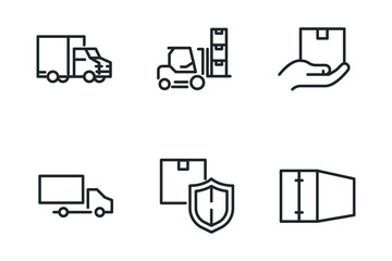 Set of Vector Line Icons Related to Logistics