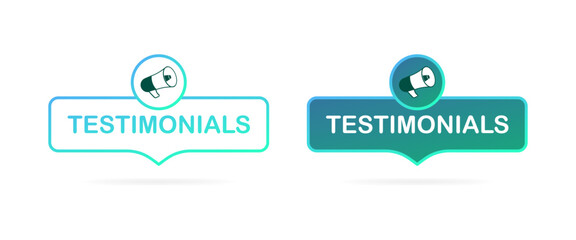 Testimonials sign. Flat, green, megaphone sign, testimonials button. Vector icons
