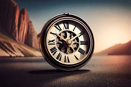 Vintage retro metal clock time machine. Generative AI