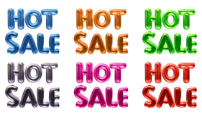 Set of hot sale text isolated on transparent background in 3d rendering for advertising campaign, discount promotion and sale concept.