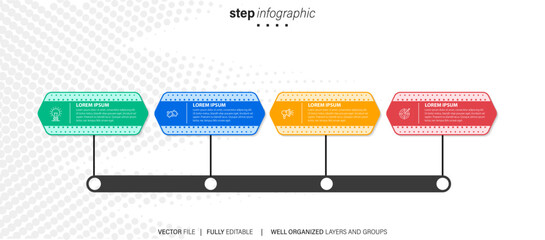 Timeline infographic line design with icons. Template for graph, diagram, presentations. Business concept with 4 options. Vector illustration.
