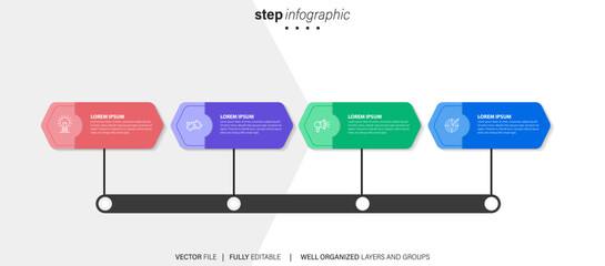 Timeline infographic line design with icons. Template for graph, diagram, presentations. Business concept with 4 options. Vector illustration.
