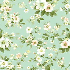 Floral Seamless pattern, in the style of organic and naturalistic compositions. Generative AI