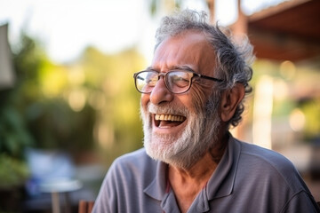 Elderly Man Laughing as He Tells Stories to His Family, love and happiness of old age,  