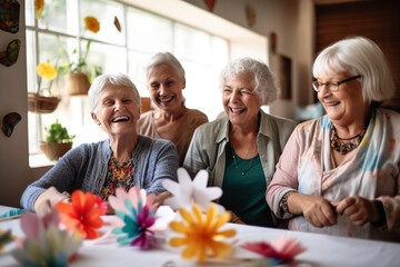 Group of Seniors Participating in a Creative Arts and Crafts Workshop, love and happiness of old age,  
