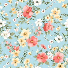 Floral Seamless pattern, in the style of organic and naturalistic compositions. Generative AI