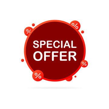 Special offer sign. Flat, red, offer with sale, discount offer, special circle. Vector icon
