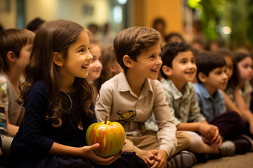 Children Participating in a Rosh Hashanah Storytelling Session, love and happiness  