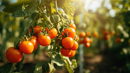 Tomatoes Grown Organically on Sunny Farm Bushes