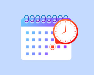 Calendar icon. Flat, color, calendar with clock, date countdown. Vector illustration