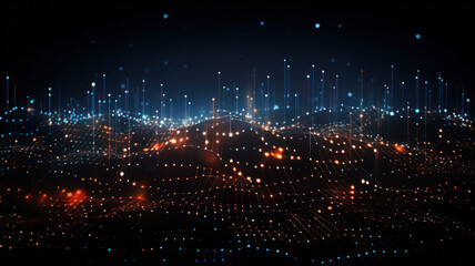 Fototapeta premium Dark Background with Connected Dots and Lines, Data Network Illustration