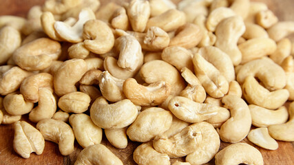 Cashew nut heap food texture background. nutty delights