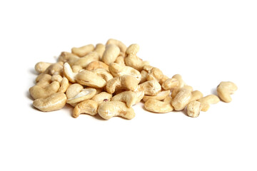Cashew nut heap isolated on white background. Cashew heap, a nutty delight