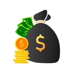 Dollars bag. Flat, color, a bag of dollars, a lot of money, a bag of money. Vector icons