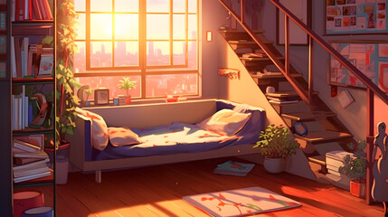 bedroom in anime style Made with Generative AI