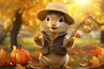 Foto op Plexiglas funny squirrel in the autumn forest. Generative Ai © Alexandra