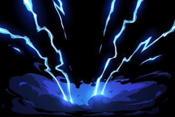 Cartoon lightning strike effect on black background