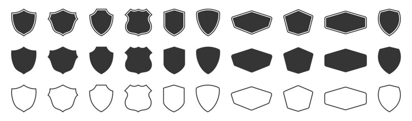 Automotive shield badge template vector set. Blank shield outline border frame vector isolated - obrazy, fototapety, plakaty