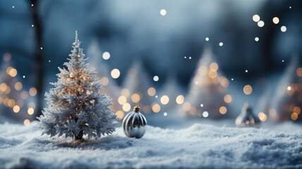 Fototapeta premium Christmas Winter Scene with Dreamy Bokeh and Snow