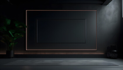 LED TV on the dark wall in living room minimal design