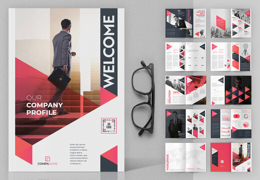 Company Profile Brochure Layout with Pink Accents