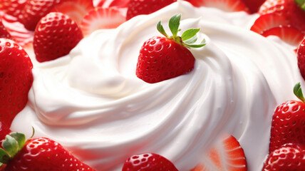 Delicious Yogurt and Strawberry Seamless Background