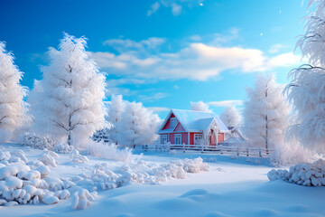 Abstract New Year, Christmas background. Winter holidays. Houses covered with snow