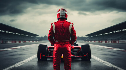 Formula One Racer at the Starting Line - obrazy, fototapety, plakaty