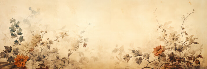 Vintage floral pattern on old yellowed paper background